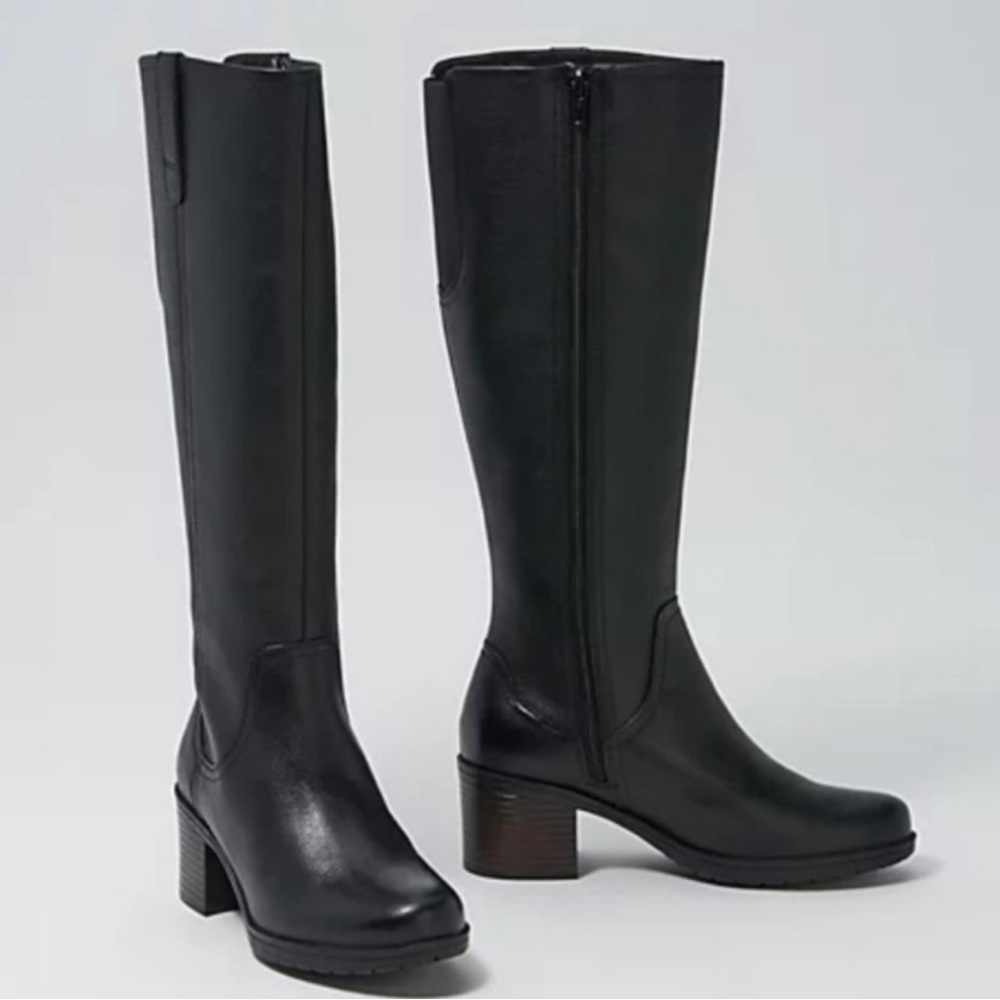 New! Clarks Hollis Moon Tall Dress Boots - Womens  black knee high heeled